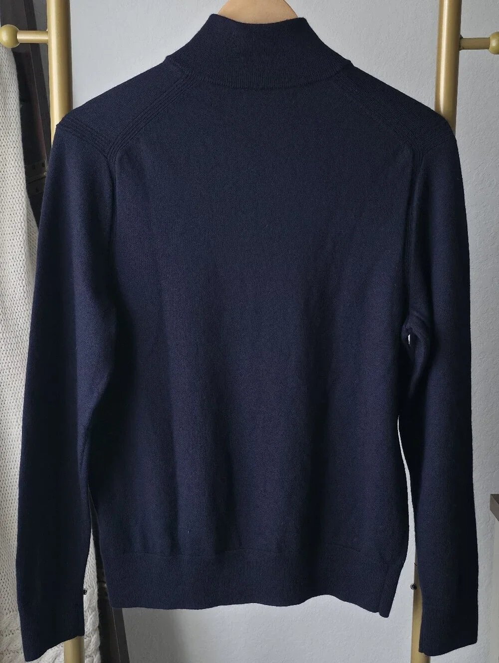 Banana Republic Men's Merino Wool Quarter-Zip Sweater, Navy, Medium 100% Wool